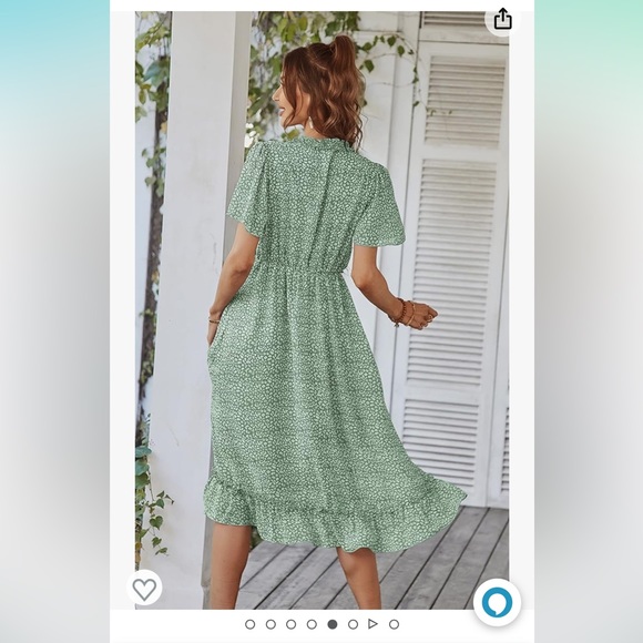Casual ruffle V-neck dress- sage - Picture 2 of 3